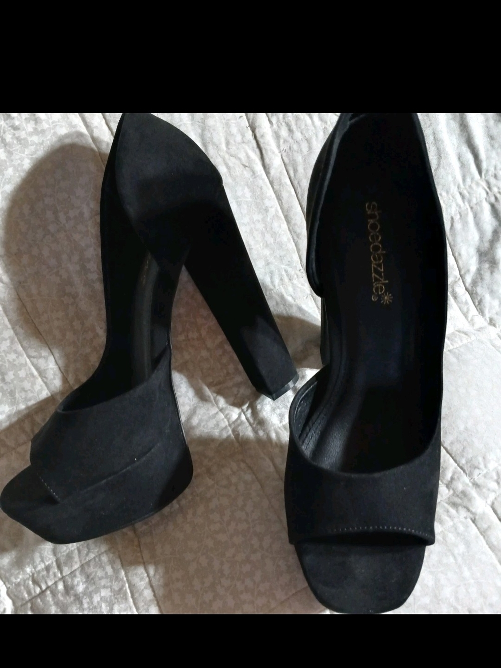 Shoe Dazzle Black Suede Platform Peep-Toe Heels Sz 6.5 - Picture 15 of 15